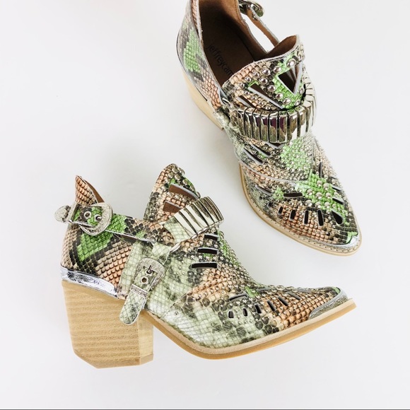 Jeffrey Campbell Calhoun Cutout Green Snake Bootie - Picture 2 of 7